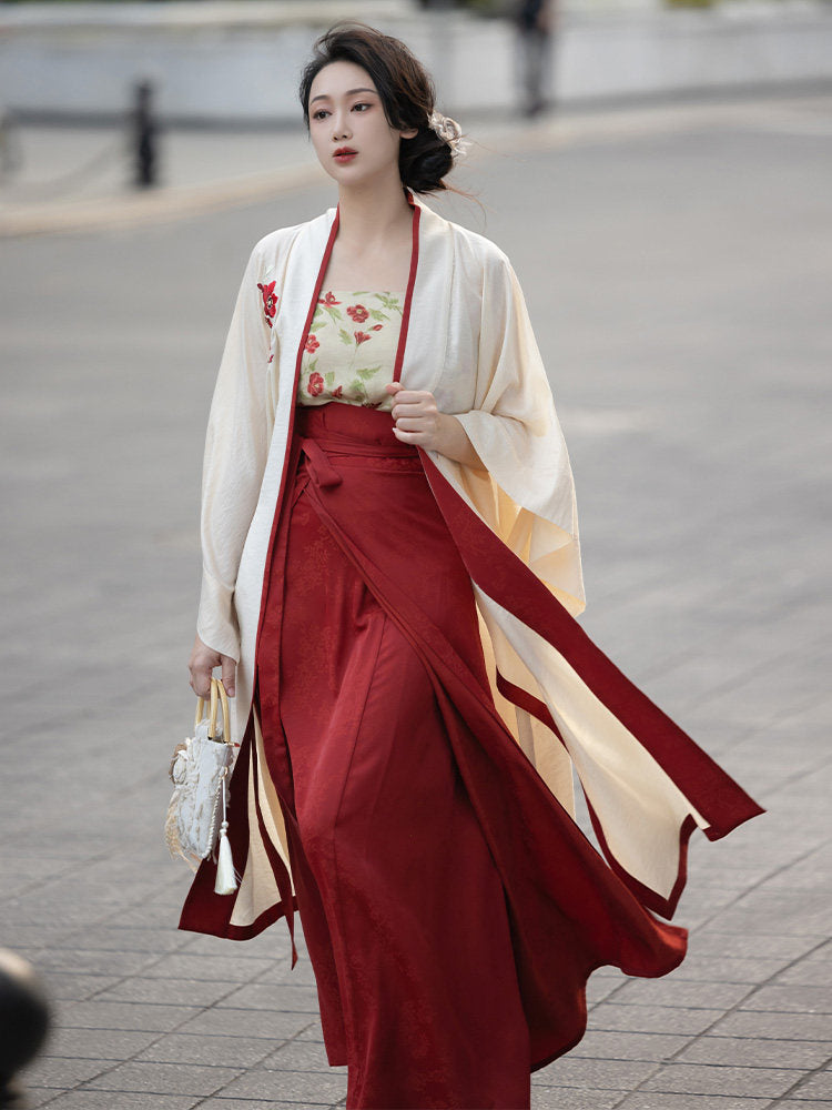 Song Dynasty Modern Hanfu Changgan Temple Jacket and Spiral Skirt - Flower Wine 花间酒 (Preorder)