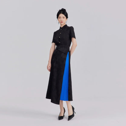 New Chinese Style Women Cropped Jacquard Shirt & Asymmetrical A-Line Skirt - Nocturne 静夜曲 (Preorder)