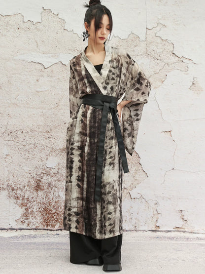 New Chinese Style Summer Loose Geometric Lines Blend Cross Collar Cardigan