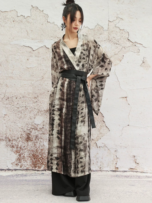 New Chinese Style Summer Loose Geometric Lines Blend Cross Collar Cardigan