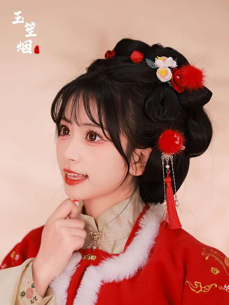 Hair Pins: Red Furballs