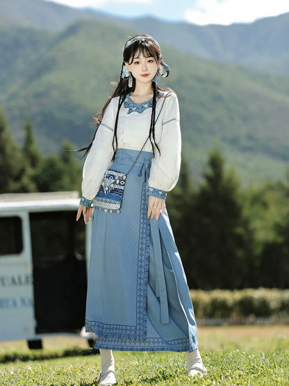 Fulan 潋滟浮兰 - New Chinese Style Ethnic Wrap Skirt and Vest Outfit