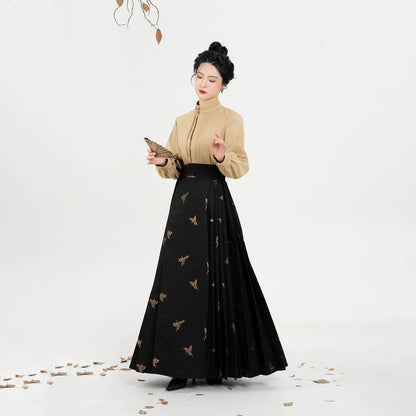 New Chinese Style Women Standing Collar Top, Mamian Skirt and Jacket - Windy Desert 长风漠州 (Preorder)