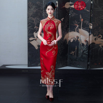 Red Embroidered Bridal Qipao Cheongsam | Soaring Phoenix