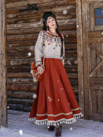 Tang Dynasty Modern Hanfu Wrap Skirt and Ethnic Style Sweater - Cloud Song 云中歌 (Preorder)