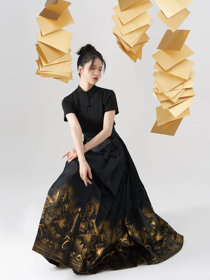 Chinese Blouse & Mamian Skirt Outfit | Golden Shadow Flower 金影昙花