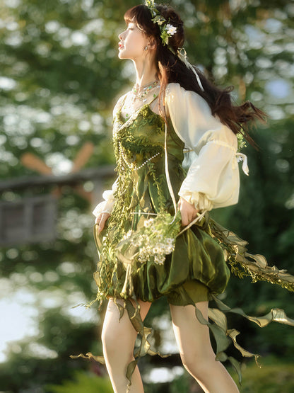 New Chinese Style Forest Green Slip Dress and Cardigan for Summer - Wizard of Oz 绿野仙踪