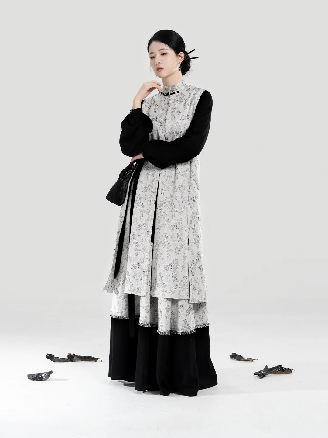 New Chinese Style Bijia Vest, Bow Sleeve Top & A-Line Skirt - Soft Thoughts 棉意 (Preorder)