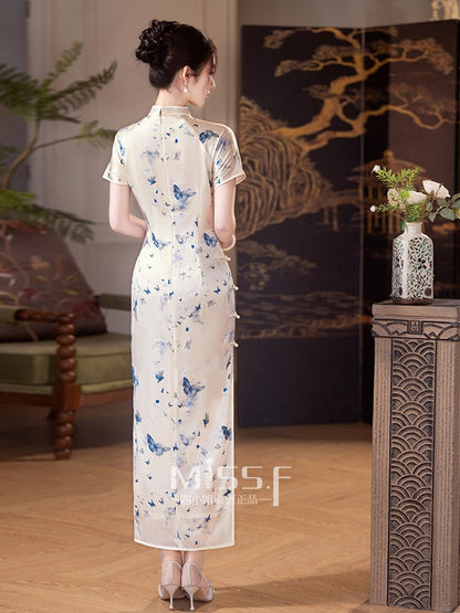Short Sleeve Butterfly Long Cheongsam | Late Dream