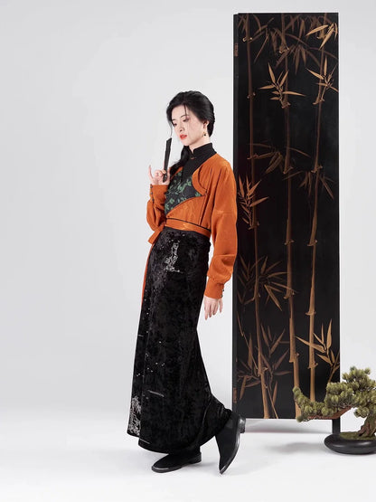 Song Dynasty Modern Hanfu Set with Long Sleeve Top and Spiral Skirt - Ruoying 若瑛 (Preorder)