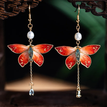 Butterfly Tassel Velvet Flowers Earrings | Hanfu Jewelry