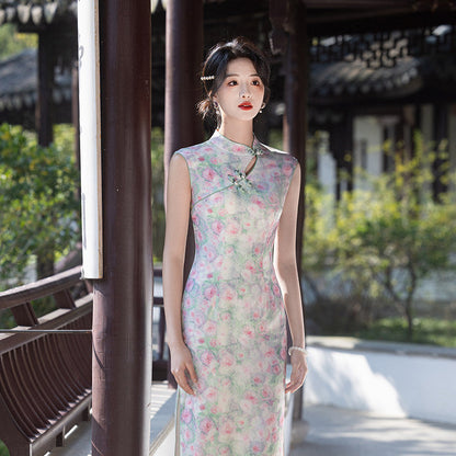 Sleeveless Floral Long Cheongsam | Eleanor