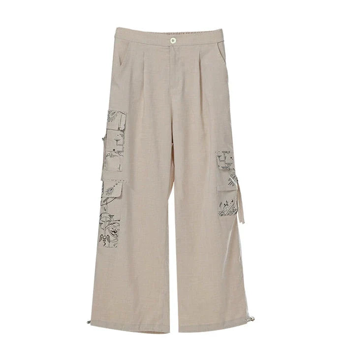 Sand Dunes - New Chinese Style Zipper Short Sleeve Shirt Overalls Cargo Pants