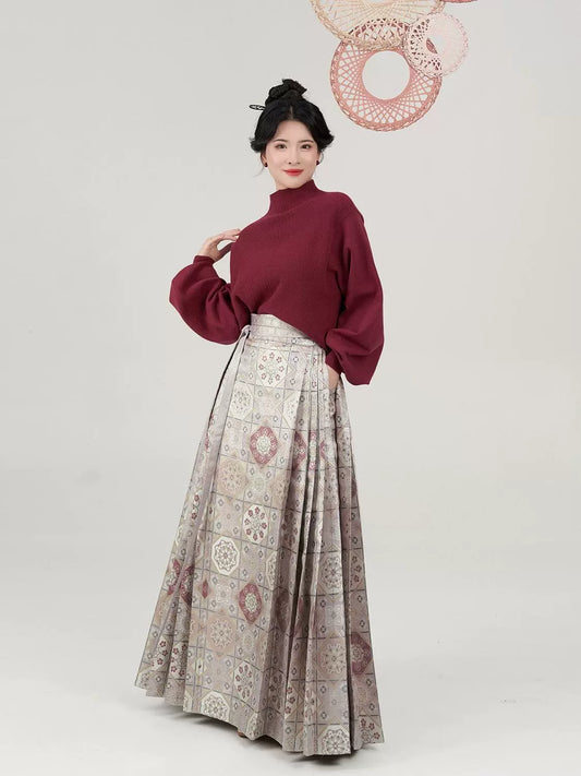 Wangxue Chinese Blouse & Mamian Skirt Outfit - modern Ming-inspired hanfu, front view