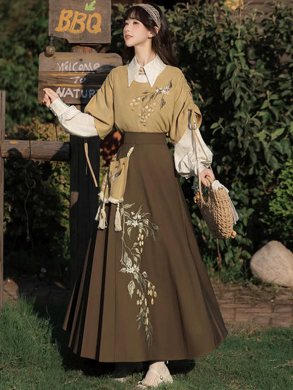 Hazelnut Milk Tea - Modern Hanfu Blouse and Skirt Outfit