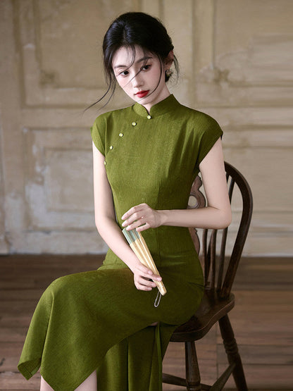 Short Sleeve Midi Cheongsam | Peridot