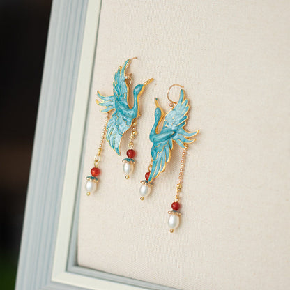 Crane Pearls Antique Earrings | Hanfu Jewelry