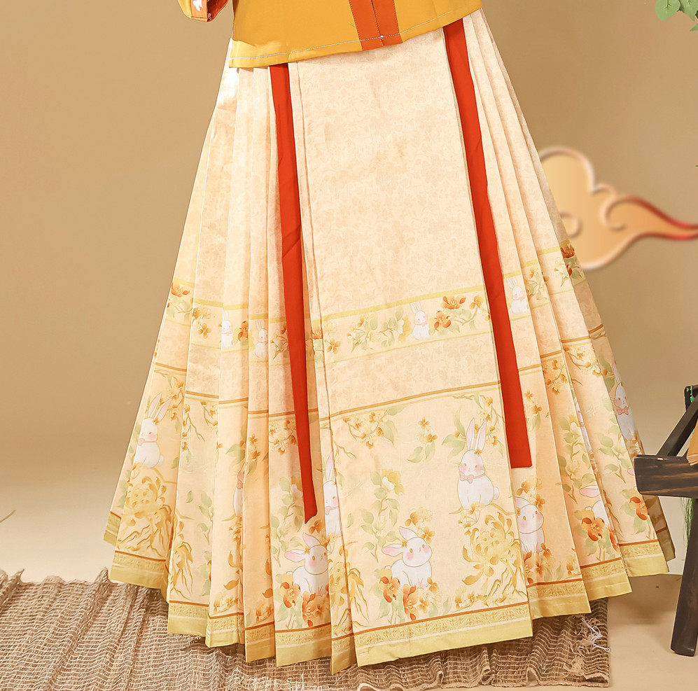 Ming Dynasty Embroidered Square Collar Jacket & Printed Mamian Skirt | Money Rabbit 钱兔