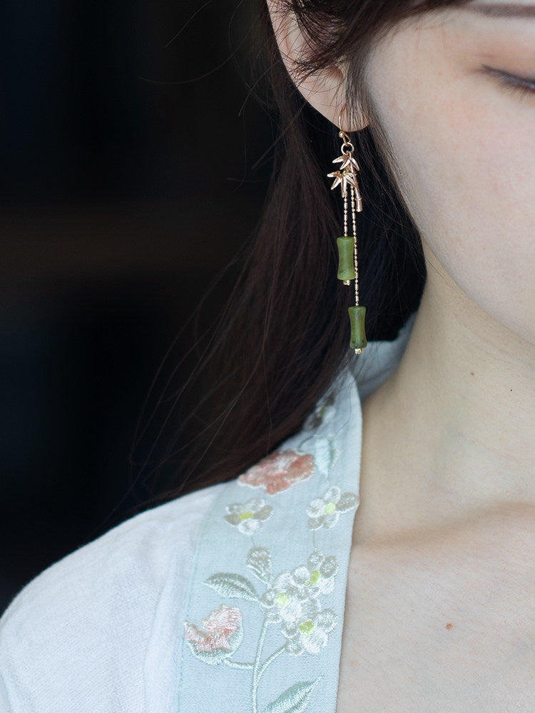 Golden Bamboo Leaves Earrings | Hanfu Jewelry