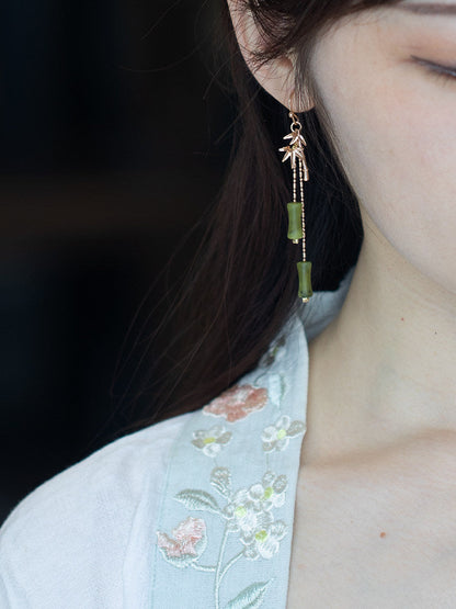 Golden Bamboo Leaves Earrings | Hanfu Jewelry