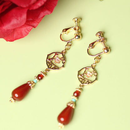 Festive Red Agate Earrings | Hanfu Jewelry