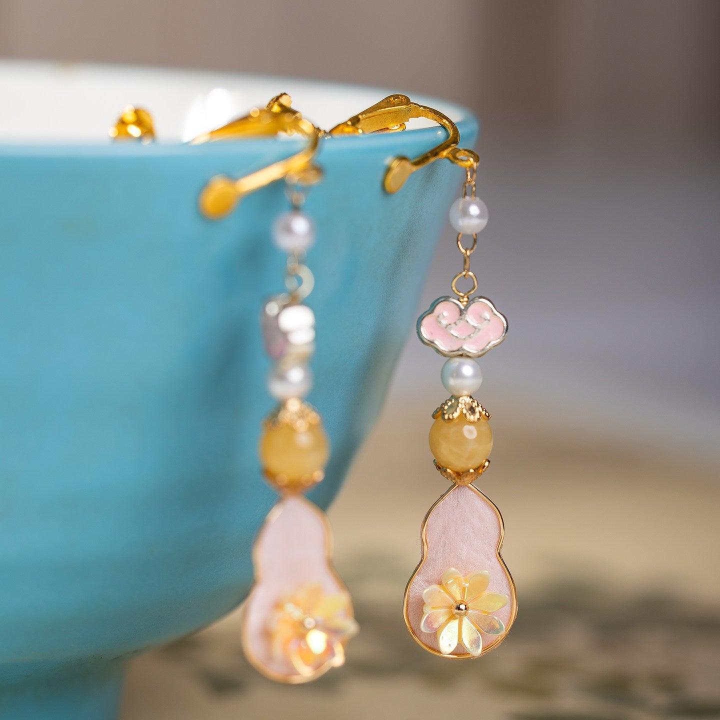 Pink Ancient Gourd Earrings | Hanfu Jewelry