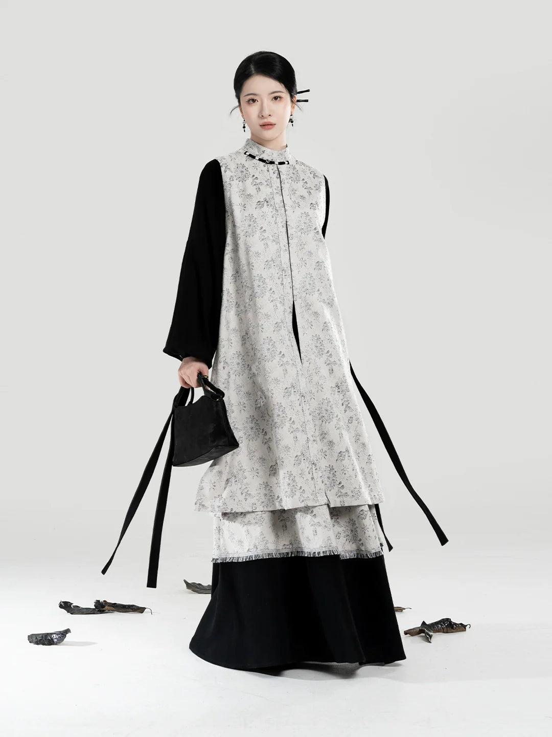 New Chinese Style Bijia Vest, Bow Sleeve Top & A-Line Skirt - Soft Thoughts 棉意 (Preorder)