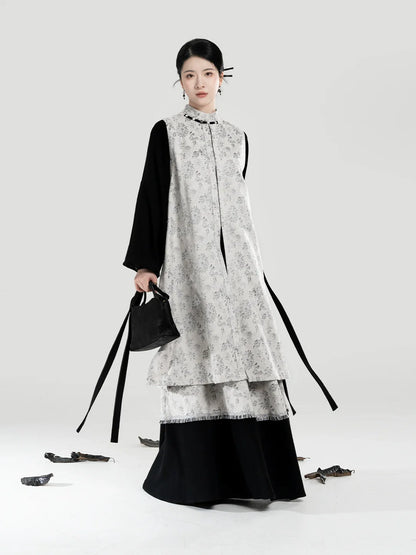New Chinese Style Bijia Vest, Bow Sleeve Top & A-Line Skirt - Soft Thoughts 棉意 (Preorder)