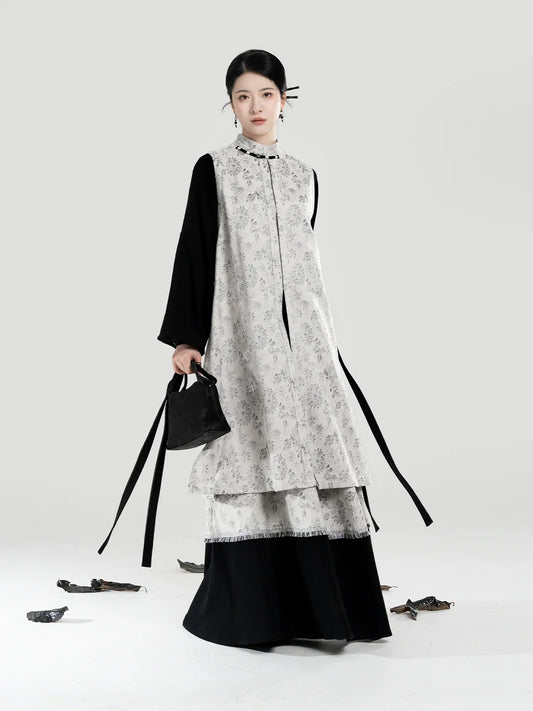 New Chinese Style Bijia Vest, Bow Sleeve Top & A-Line Skirt - Soft Thoughts 棉意 (Preorder)