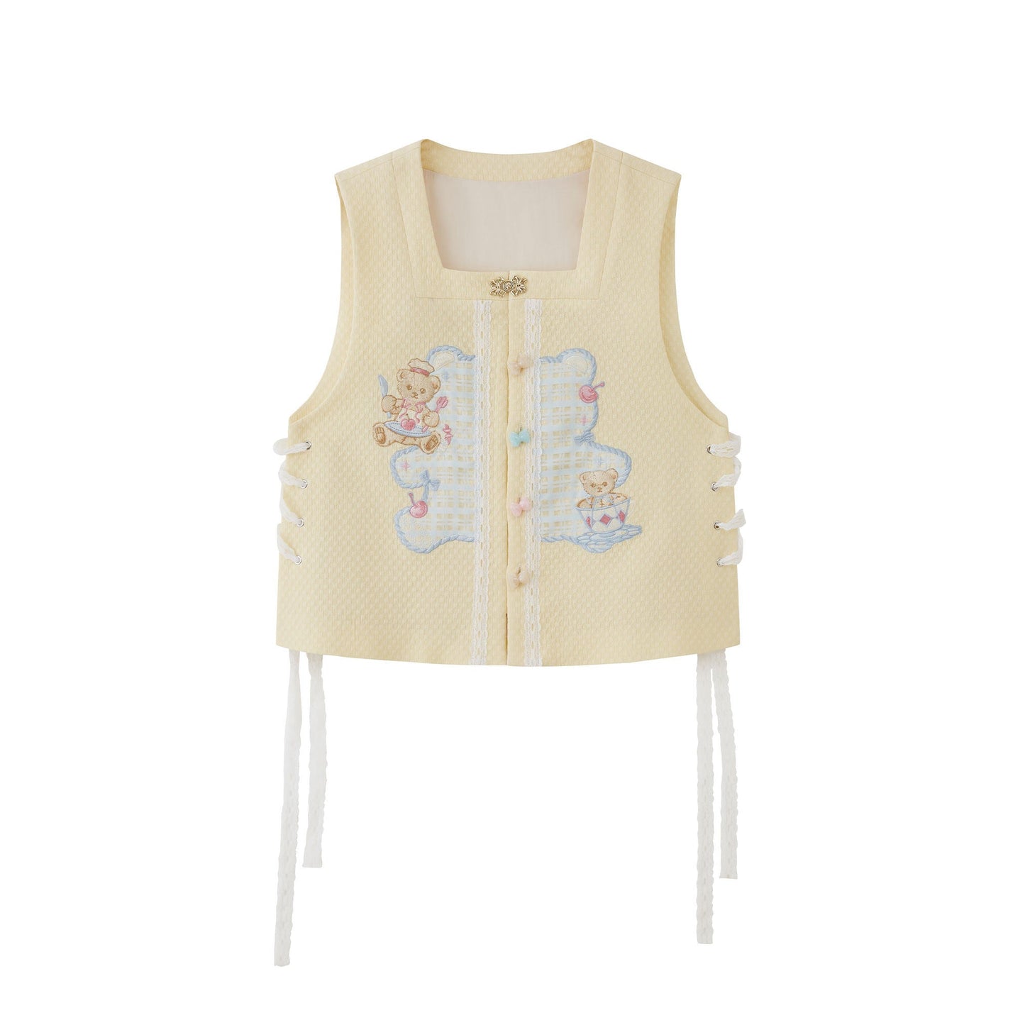 New Chinese Style Long Sleeve Top and Vest with Skirt or Wide Leg Pants - Butter 黄油可露丽
