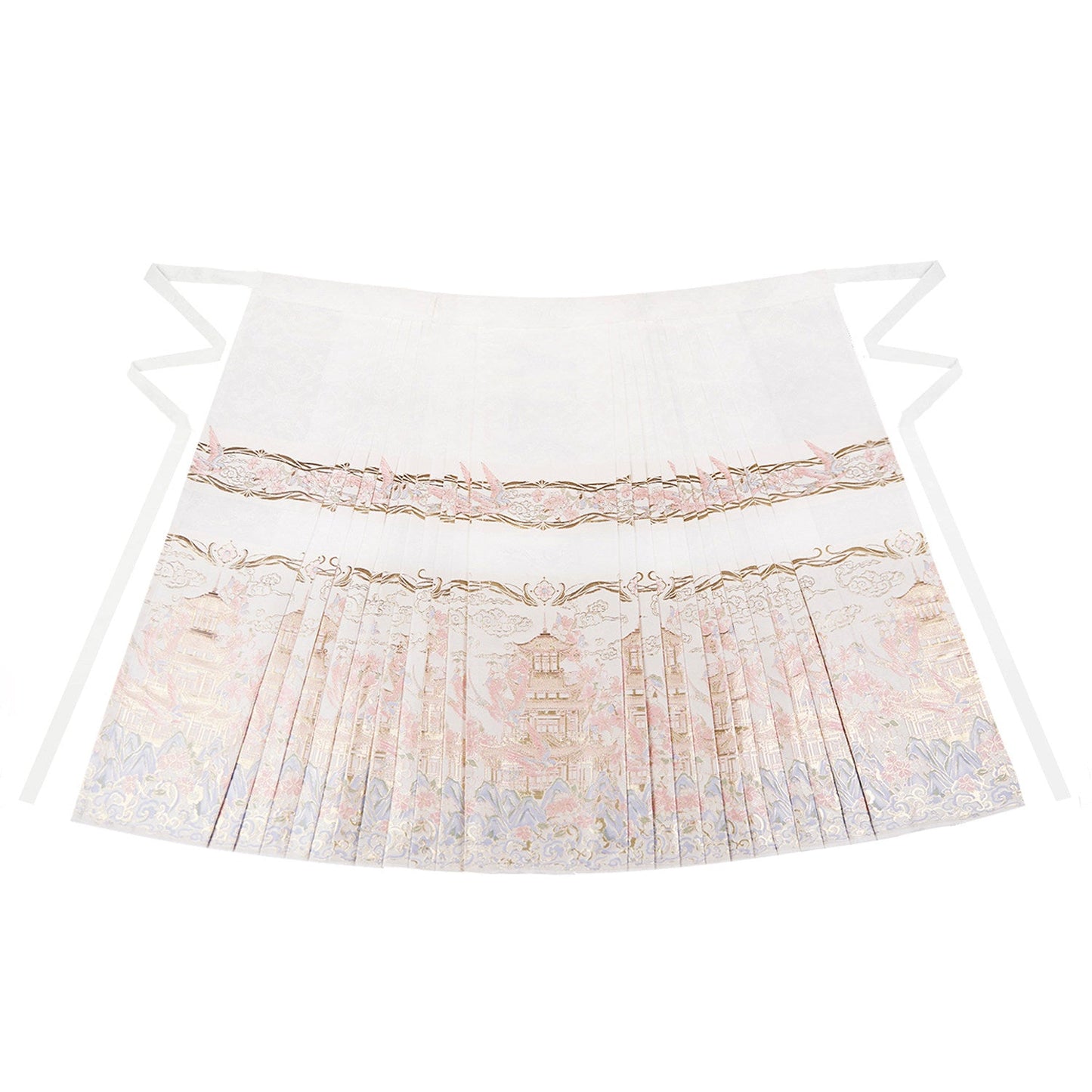 Ming Dynasty Sweet Pink Embroidered Pipa Sleeve Top & White Woven Mamianqun | Swallow Pavilion 燕云亭