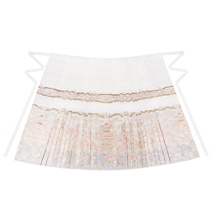 Ming Dynasty Sweet Pink Embroidered Pipa Sleeve Top & White Woven Mamianqun | Swallow Pavilion 燕云亭