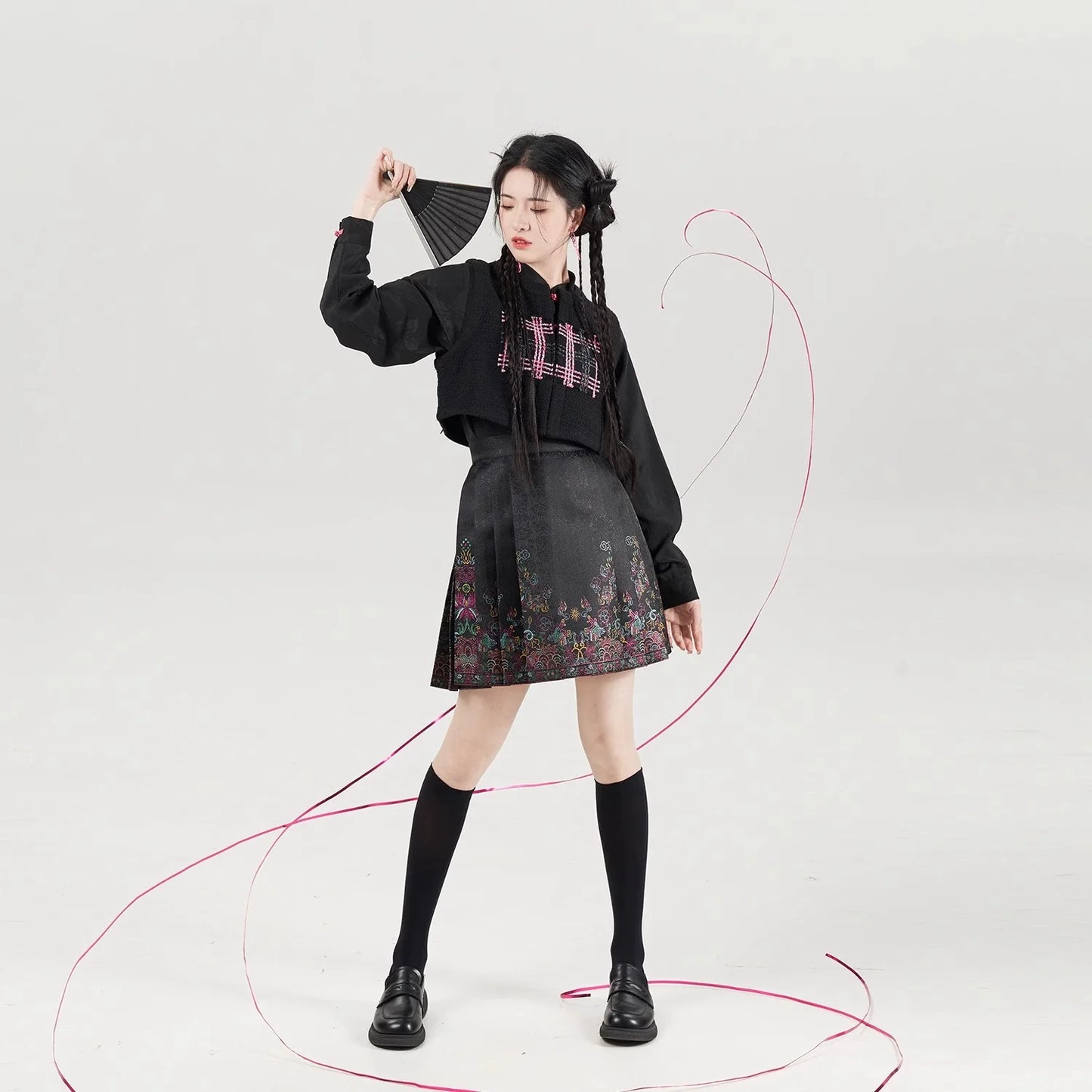 Chinese Blouse & Mini Mamian Skirt Outfit | Neon 霓虹