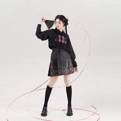 Chinese Blouse & Mini Mamian Skirt Outfit | Neon 霓虹