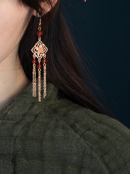 Red Onyx Tassel Antique Earrings | Hanfu Jewelry