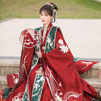 Ming Dynasty Wedding Hanfu Set with Xiapei & Mamian Skirt | Floral Union 花缔良缘