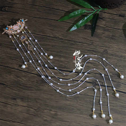 Back Hair Pin: Xiao Yao - tassel hanfu hair accessory, detail view