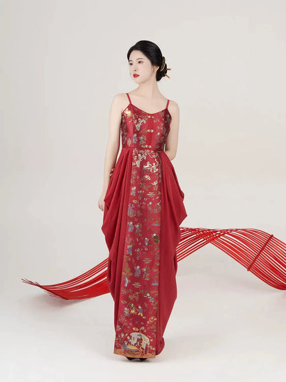 New Chinese Style Wedding Hanfu Bridal Tea Ceremony Slip Dress - Baixi 百禧 (Preorder)