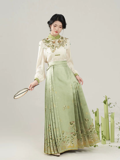 Chinese Long Sleeve Shirt & Mamian Skirt Outfit | Sunshine Rose 阳光玫瑰