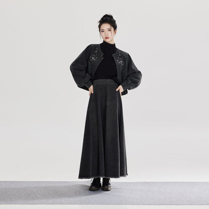 Yan Gui | New Chinese Style Retro Washed Denim Jacket and Skirt Set