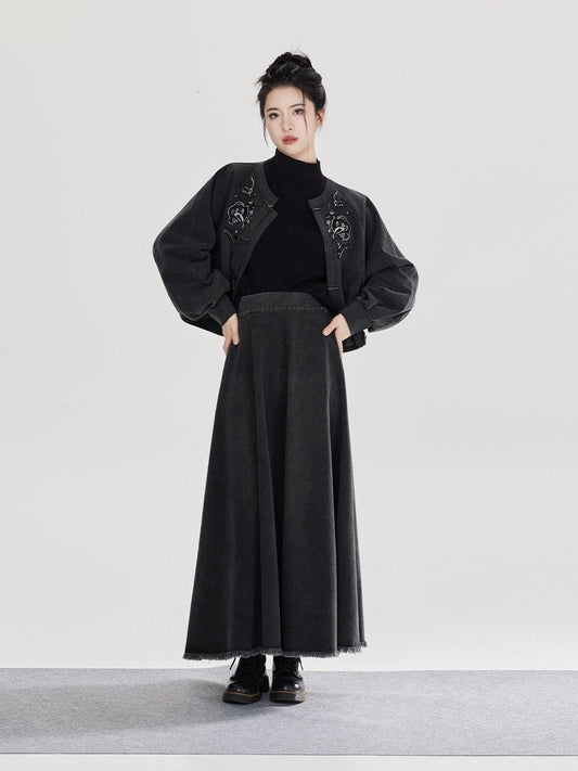 Yan Gui | New Chinese Style Retro Washed Denim Jacket and Skirt Set