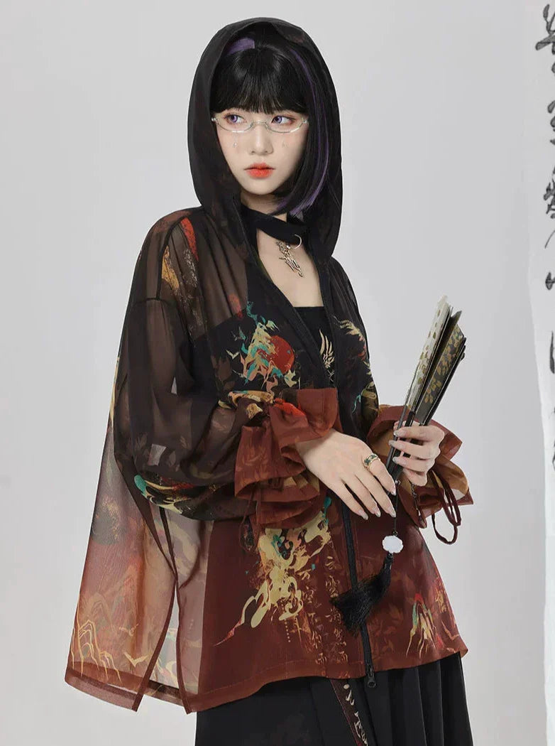 Yinglong 应龙 - Printed Hooded Chinese Style Sunscreen Shirt & Pants