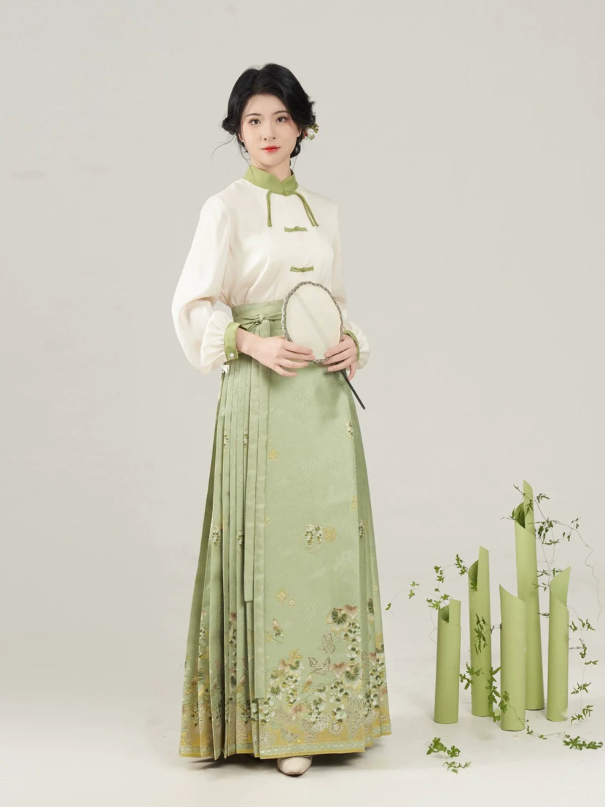 Chinese Long Sleeve Shirt & Mamian Skirt Outfit | Sunshine Rose 阳光玫瑰