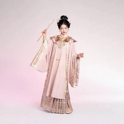 Ming Dynasty Traditional Hanfu Set & Mamian Skirt | Golden Peony Feathers 金丝粉羽