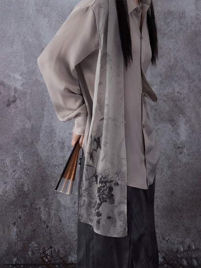 New Chinese Style Drape Long Sleeve Top - Floating Bamboo Leaf 竹叶飘片 (Preorder)