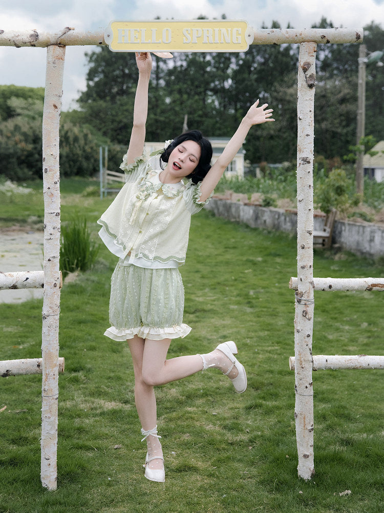 New Chinese Style Summer Short Sleeve Shirt and Bloomers - Meilong Jasmine 玫珑茉莉