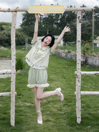 New Chinese Style Summer Short Sleeve Shirt and Bloomers - Meilong Jasmine 玫珑茉莉