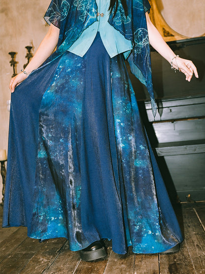 New Chinese Style Flower Bud Skirt - Floating Electric Jellyfish 蓝界浮荧