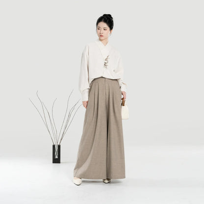 New Chinese Style Women Sun Embroidered Shirt with Wide Leg Pants - Guangfu 光芜 (Preorder)