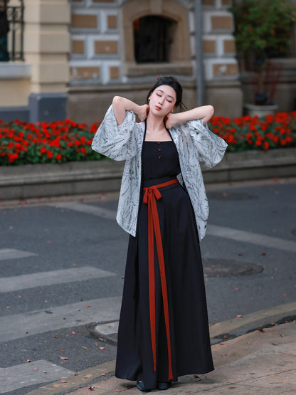 Xuan Mo | Modern Chinese Pleated Hanfu Set with Elastic Waist Song Style Pants